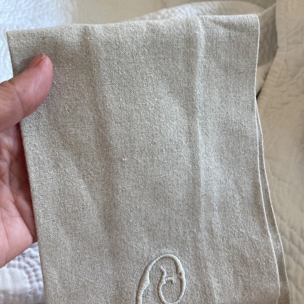Monogrammed Tan Linen Towel “C” finest pressed flax. linen.  Pristine.